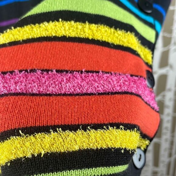 Vintage 90s Rainbow Stripe Short Sleeve Cardigan Sweater sz M - Picture 5 of 5